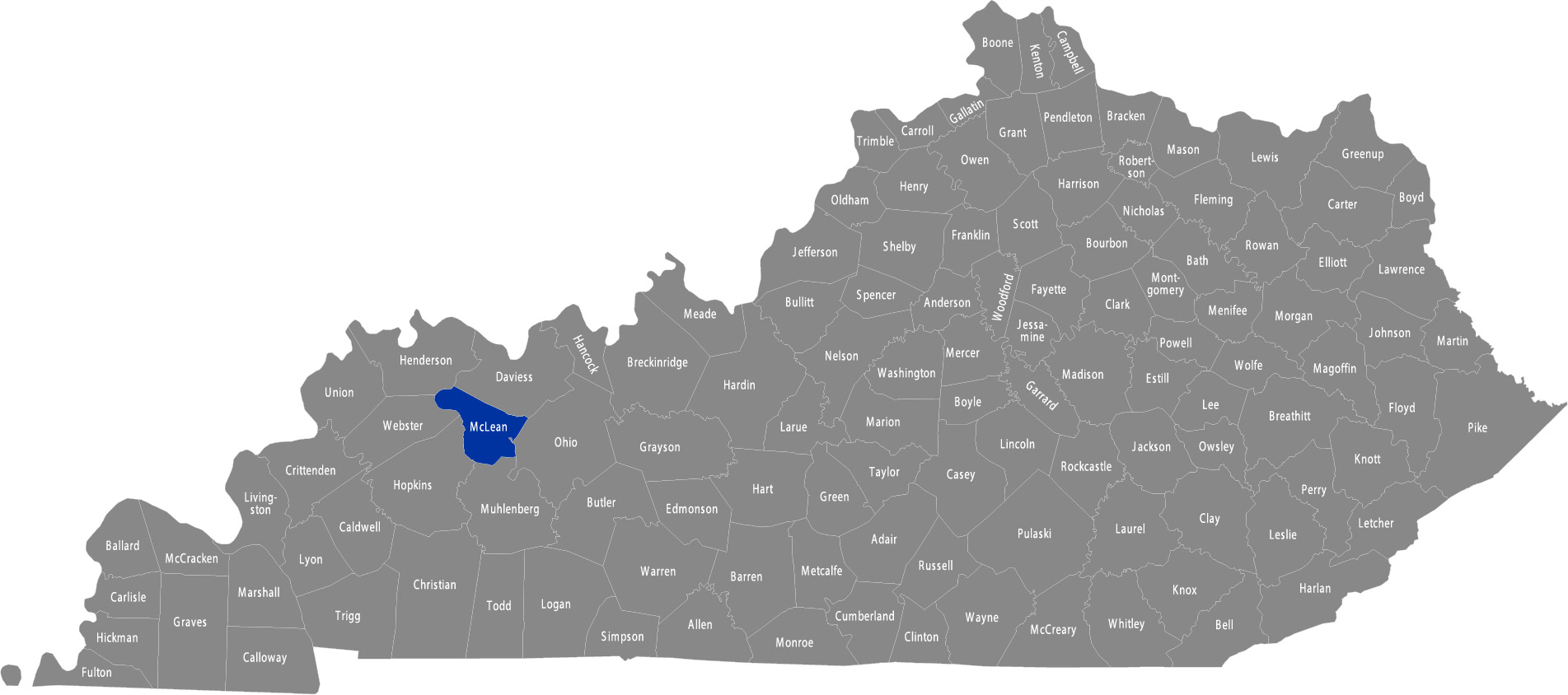 State of Kentucky map with McLean County highlighted